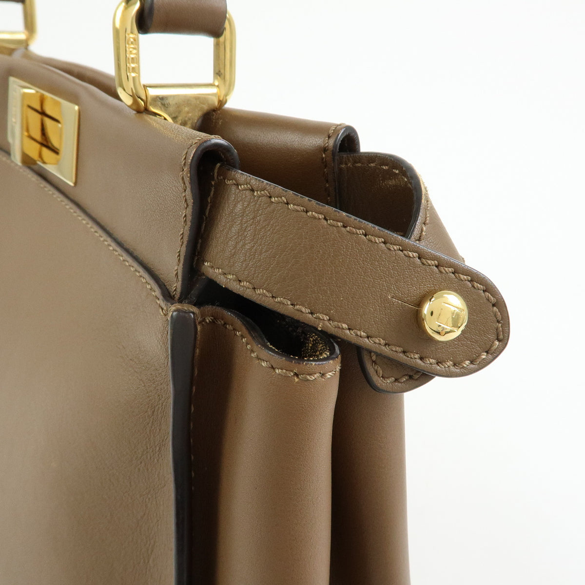 FENDI Peekaboo Pequin Leathe 2Way Hand Bag Shoulder Bag Brown 8BN290