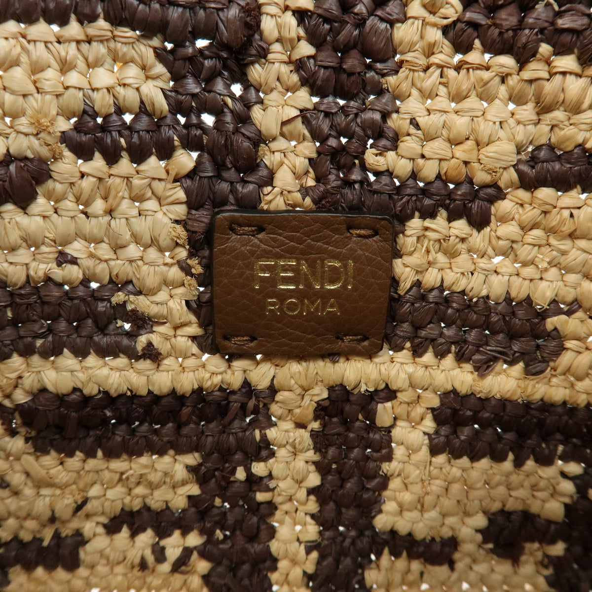 FENDI Zucca Roll Small Raffia Leather Tote Shoulder Bag Brown 8BH424