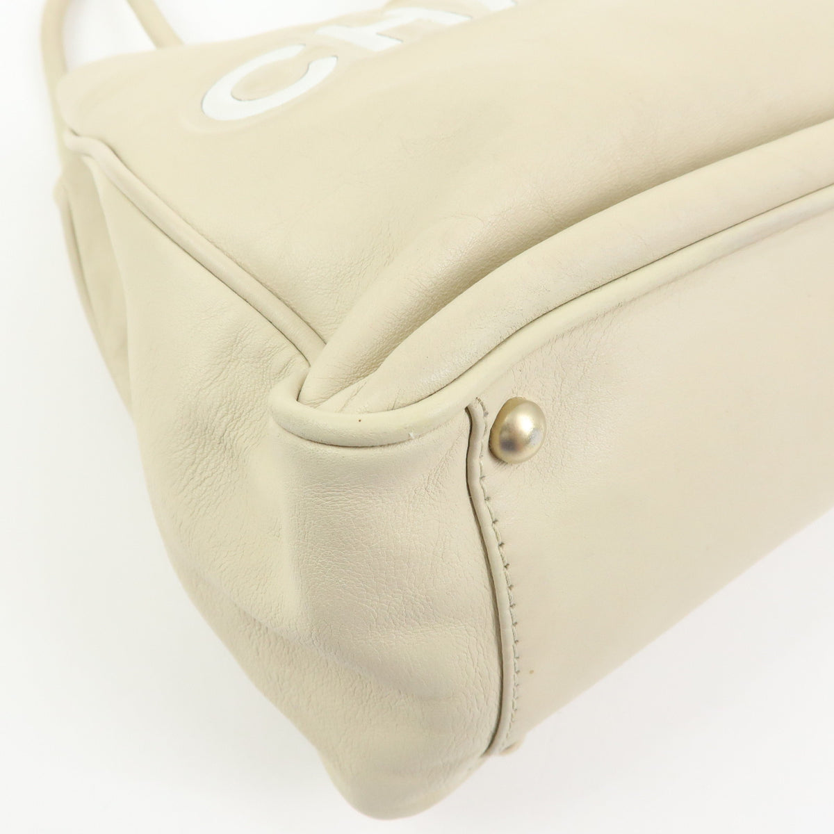 CHANEL Logo Camellia Leather Tote Bag Shoulder Bag Beige A20856