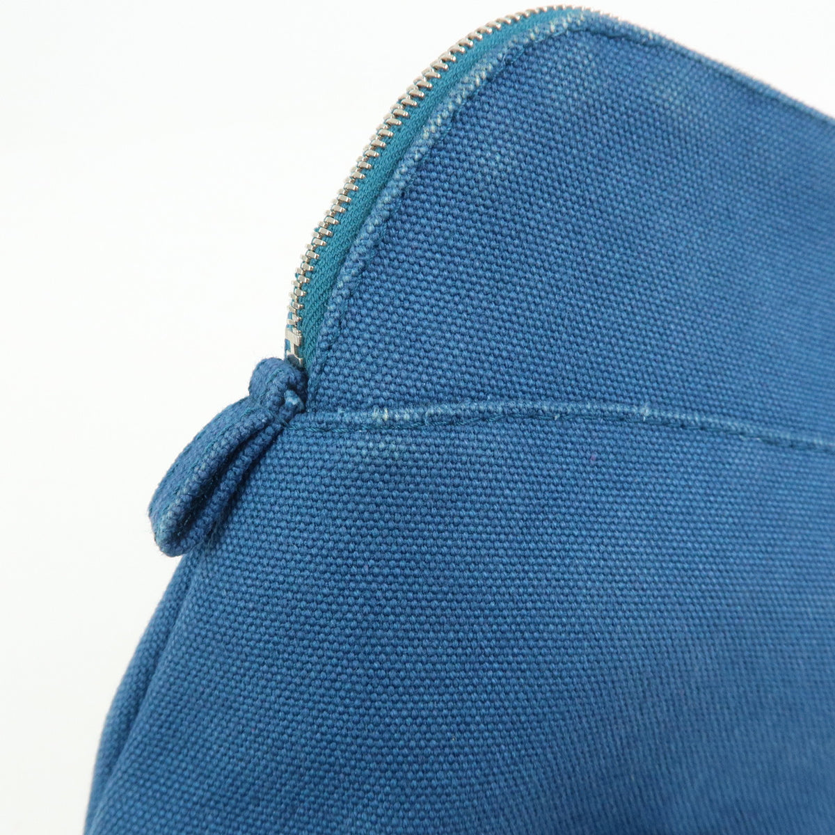 HERMES Bolide Mini Cotton Leather Cosmetic Pouch Blue
