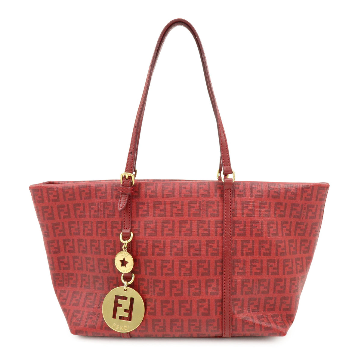 FENDI Zucchino PVC Leather Tote Bag Hand Bag Red 8BH214
