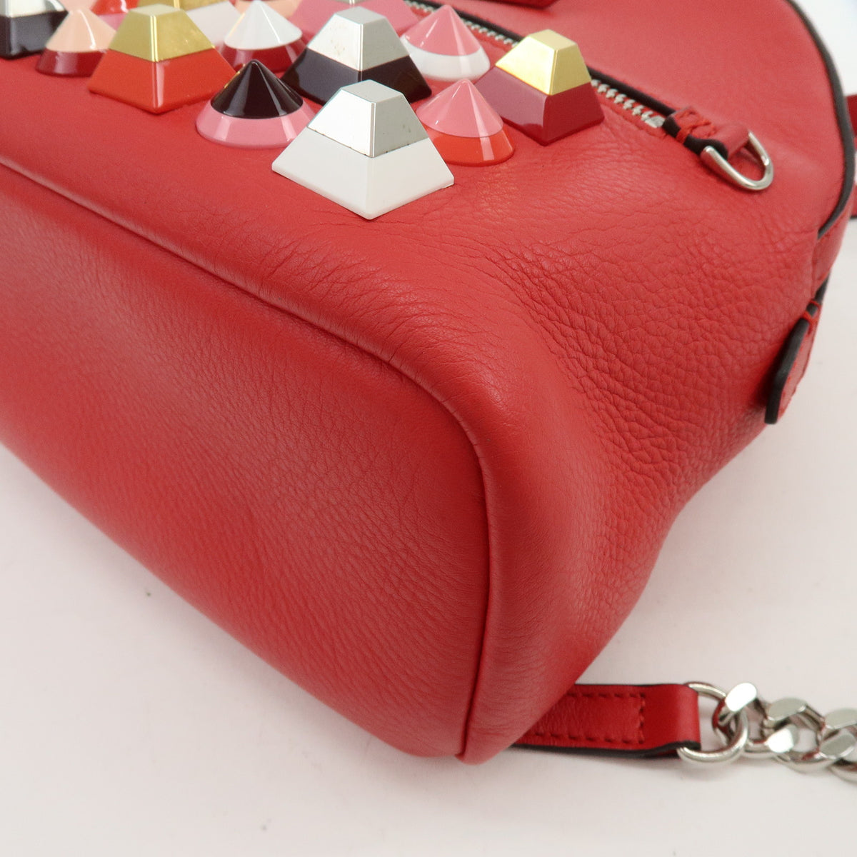 FENDI By the way Leather Mini Backpack Rucksack Studs Red 8BZ038