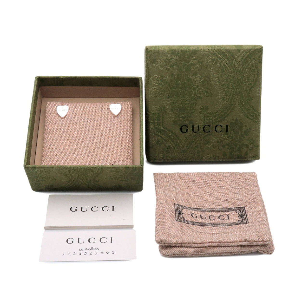 GUCCI Trademark Heart Shape Earrings SV925 Silver