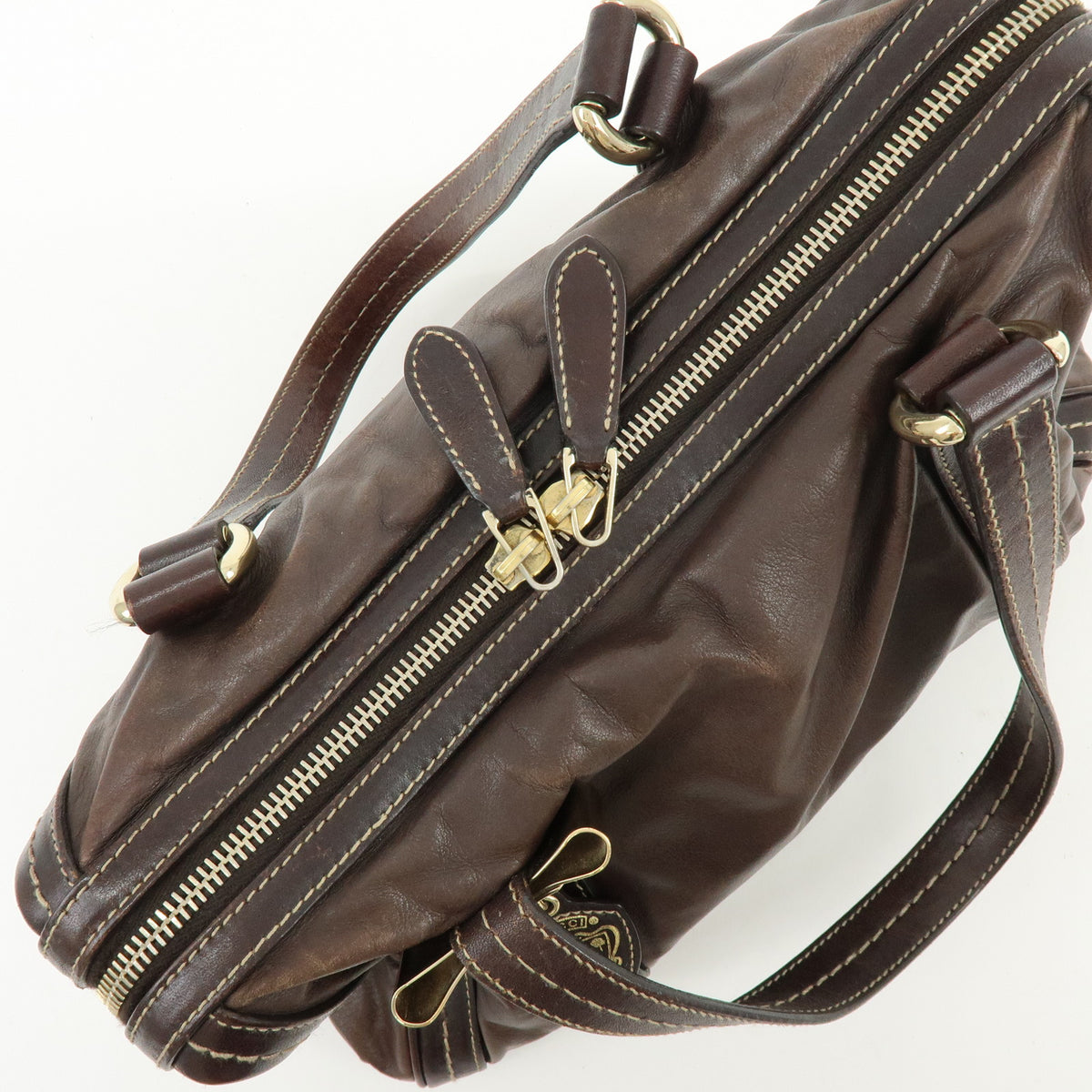GUCCI Duchessa Leather Mini Boston Bag Hand Bag Dark Brown 181487
