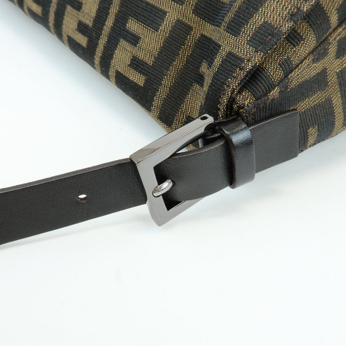 FENDI Mamma Baguette Zucca Canvas Leather Shoulder Bag Brown 8BR001
