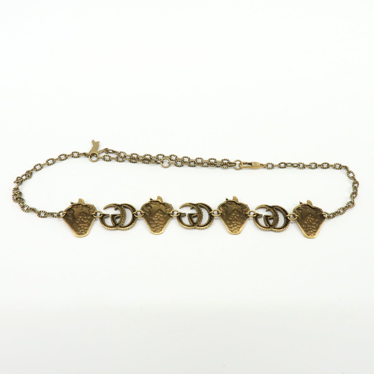 GUCCI GG Metal Strawberry Motif Chain Belt Gold