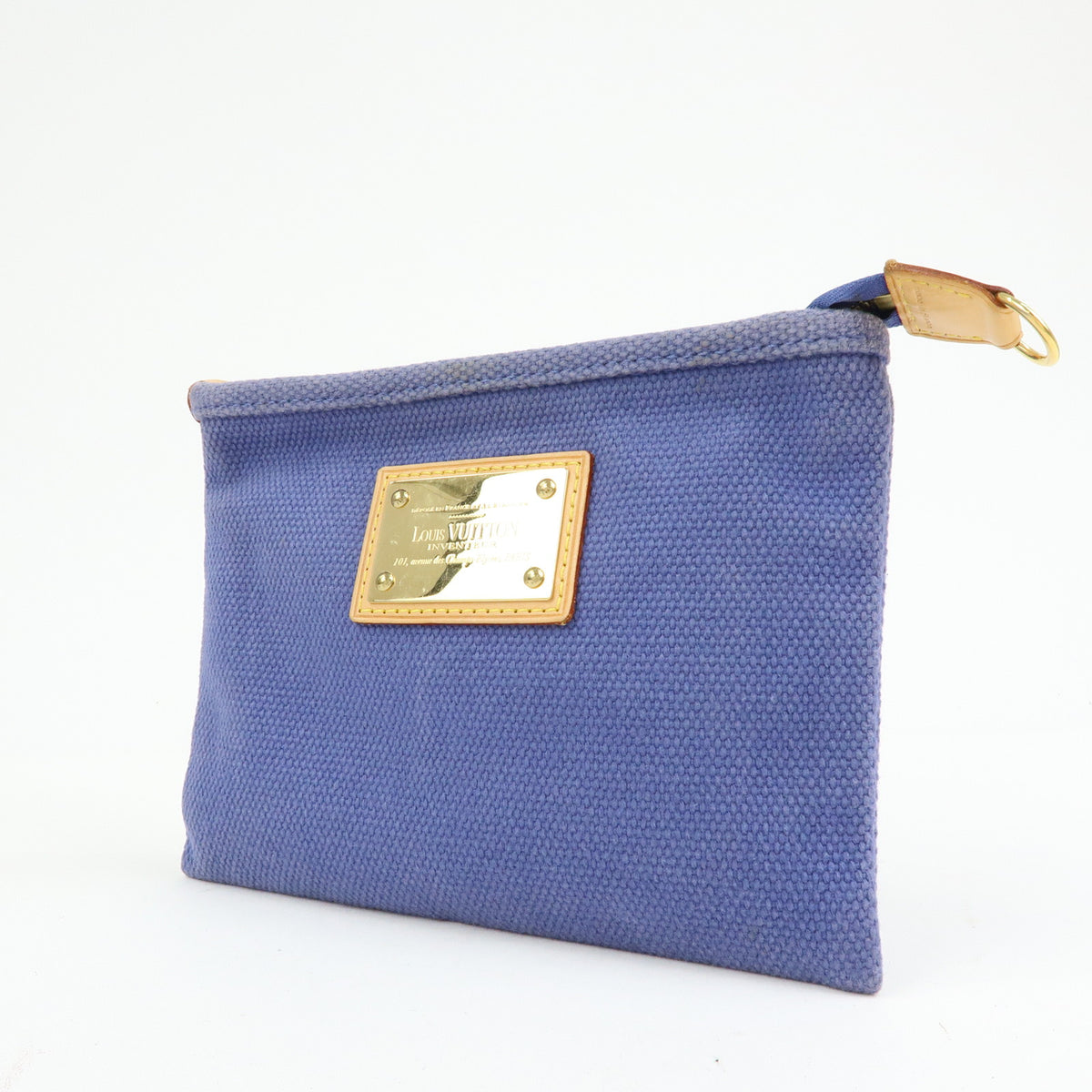 Louis Vuitton Antigua Canvas Leather Pochette Plate Pouch Blue M40070