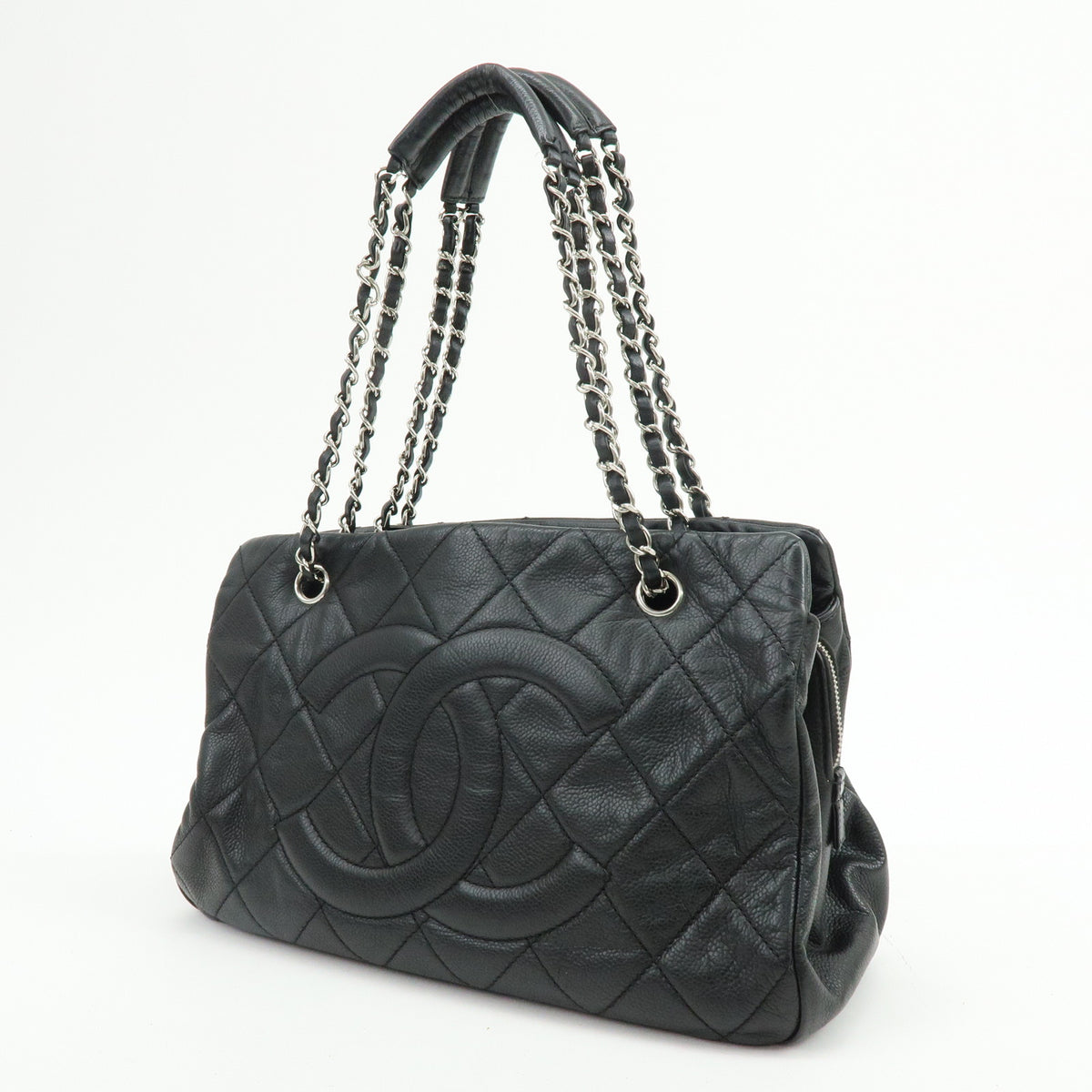 CHANEL Matelasse COCO Mark Caviarskin Chain Shoulder Bag Tote Bag Black