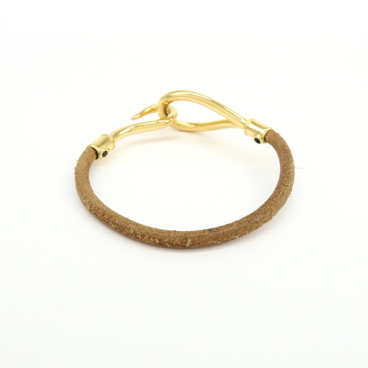 HERMES Jumbo Choker Leather Bracelet Brown Gold