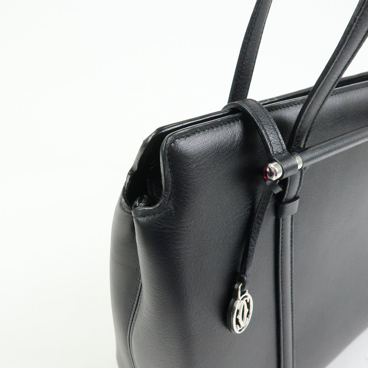 Cartier Cabochon Leather Tote Bag Shoulder Bag Hand Bag Black
