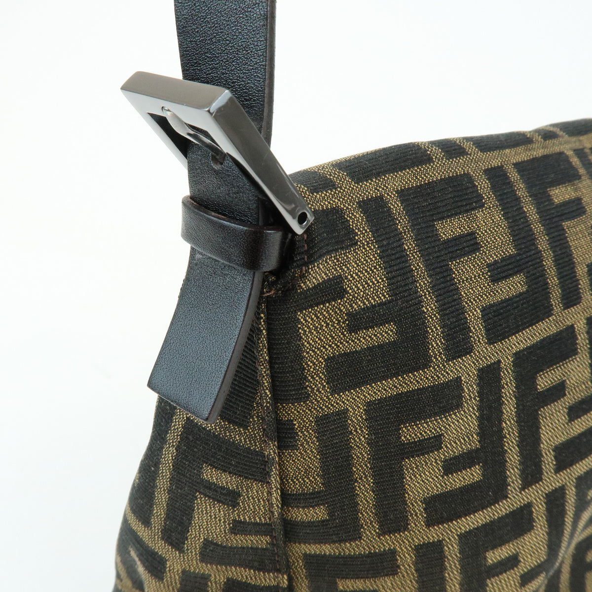 FENDI Mamma Baguette Zucca Canvas Leather Shoulder Bag Brown 8BR001