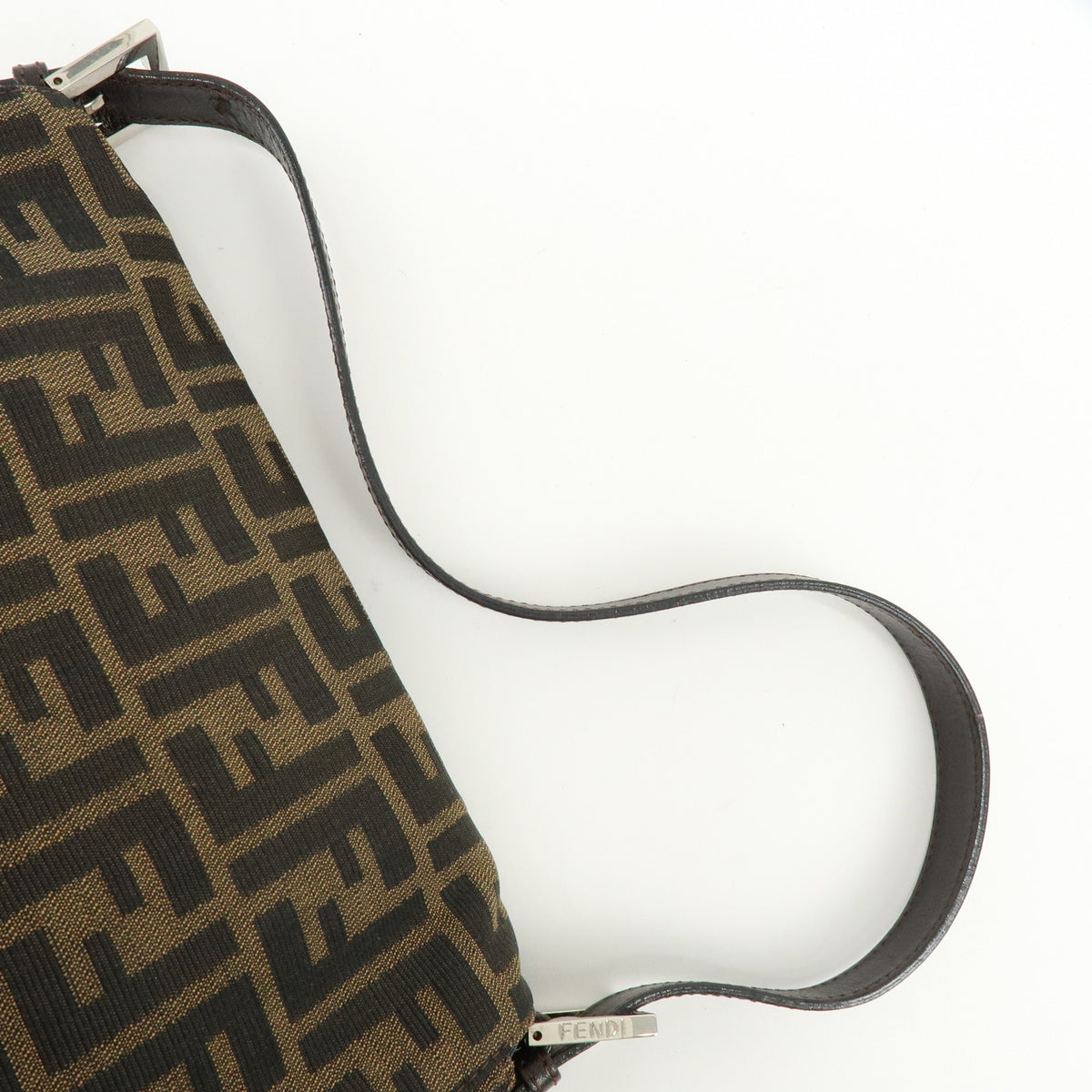 FENDI Zucca Mamma Baguette Jacquard Canvas Leather Shoulder Bag 26325