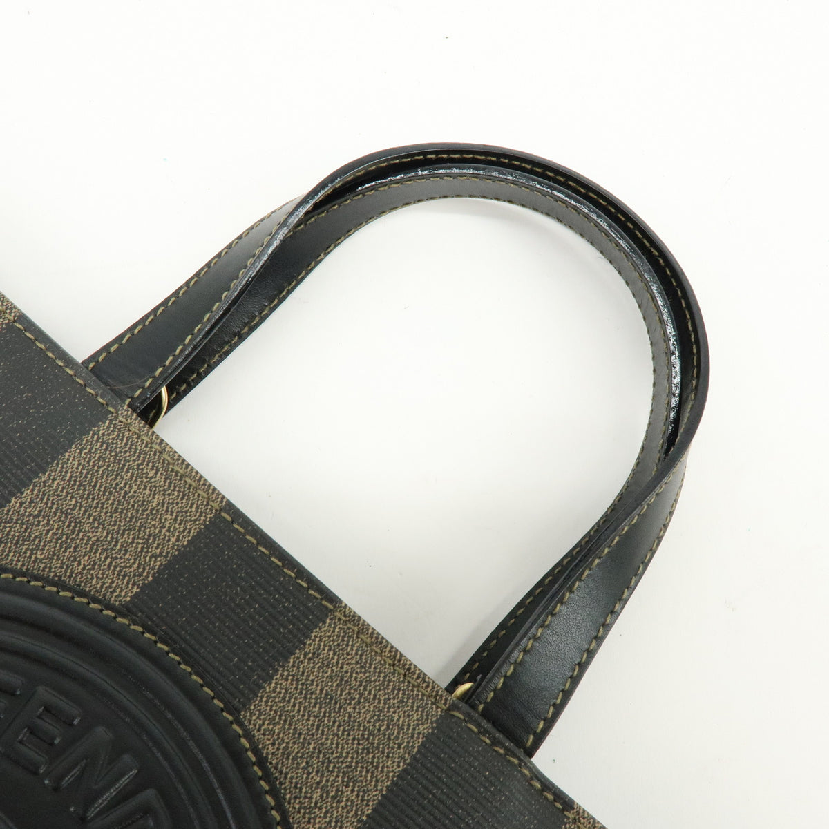 FENDI Pequin PVC Leather 2Way Hand Bag Black Brown 261390