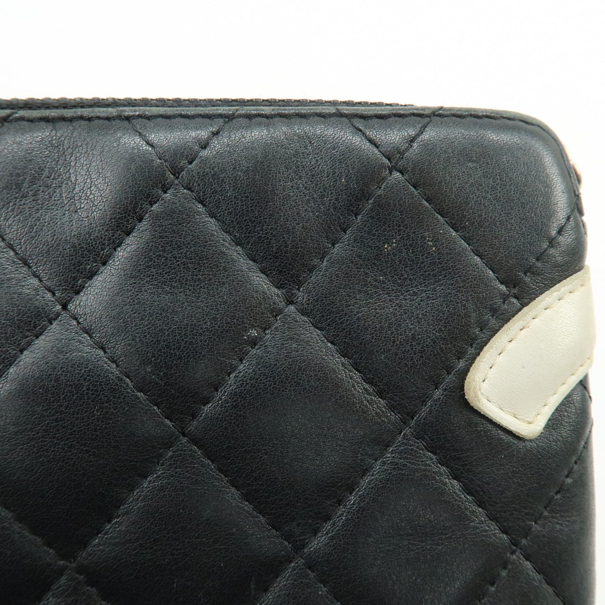 CHANEL Cambon Line COCO Mark Calf Skin Cosmetic Pouch Black White