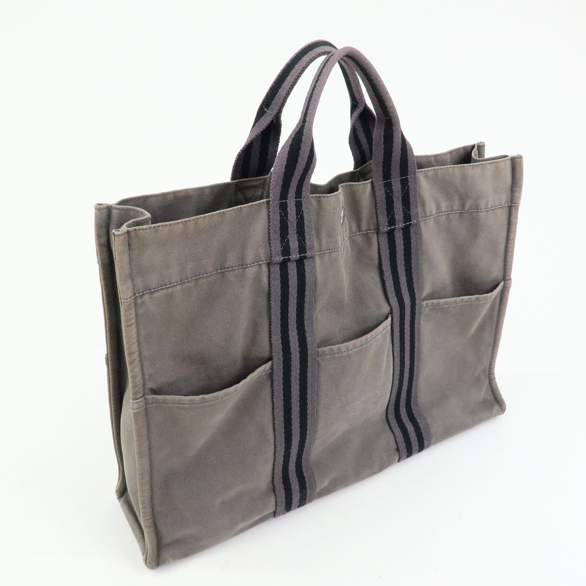 HERMES Herline Fourre Tout MM Canvas Tote Bag Grey Black