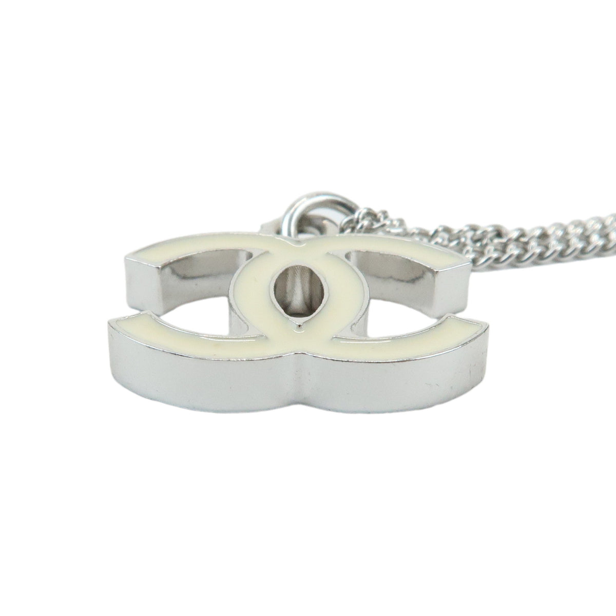 CHANEL COCO Mark Metal Necklace Silver Off White A26877