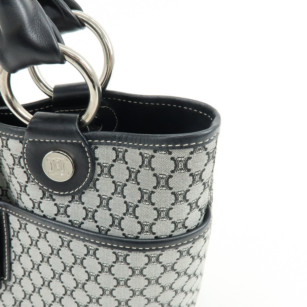 CELINE Macadam Canvas Leather Tote Bag Hand Bag Grey Black