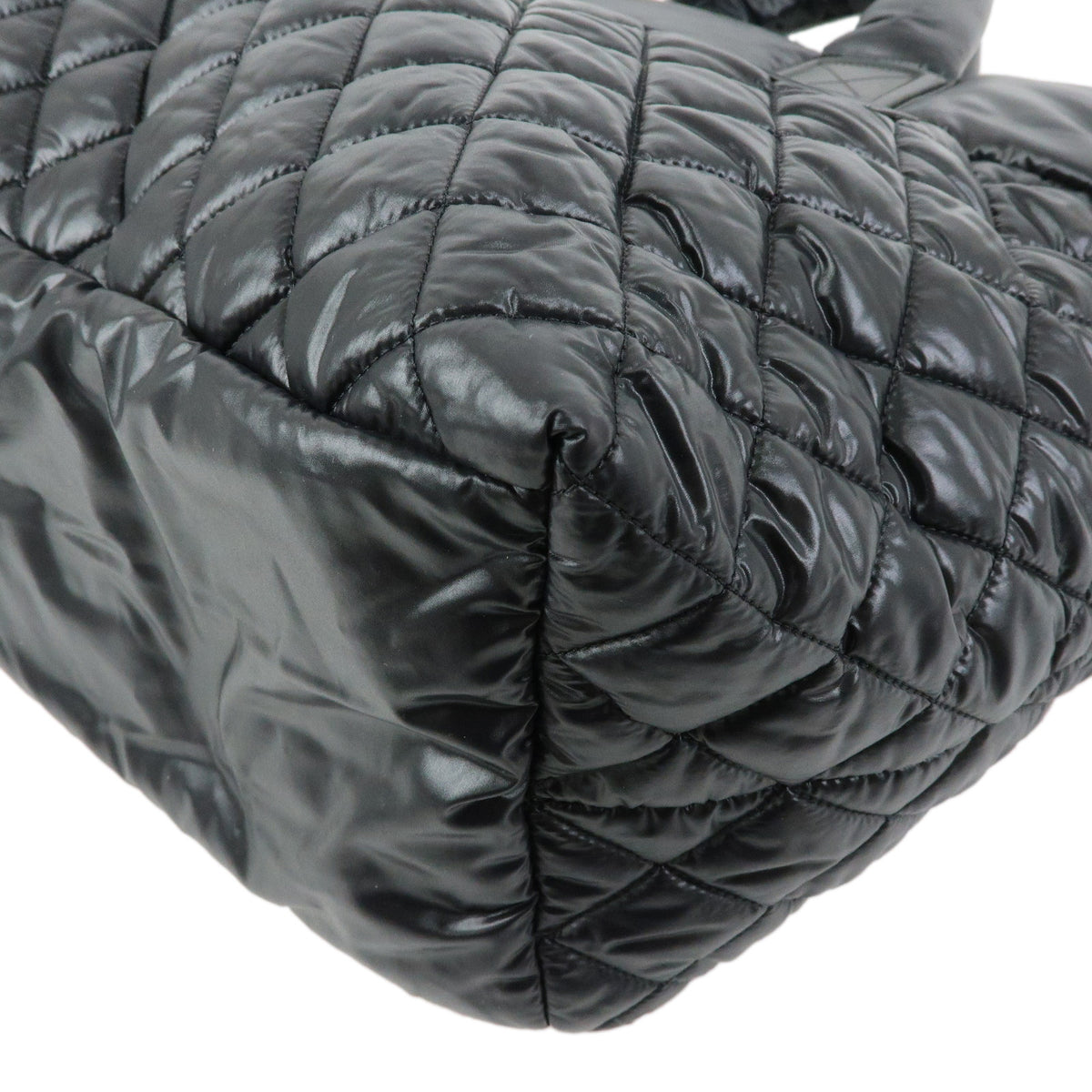 CHANEL COCO Cocoon Nylon Leather Tote Bag Hand Bag Black A48611
