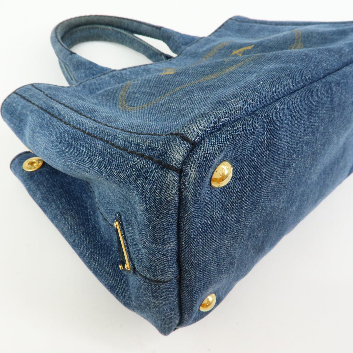 PRADA Triangle Logo Canapa Mini Denim 2Way Bag Hand Bag Blue 1BG439