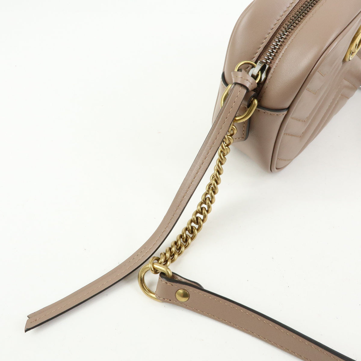 GUCCI GG Marmont Double G Leather Chain Shoulder Bag Pink Beige 448065