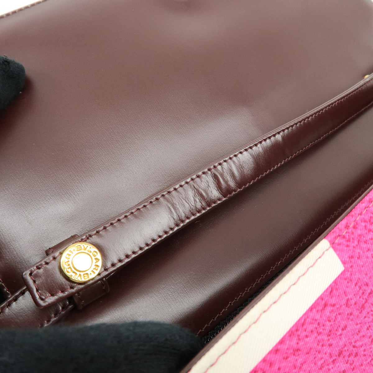 BVLGARI Square Logo Nylon Leather 3Way Clutch Bag Shoulder Bag Pink