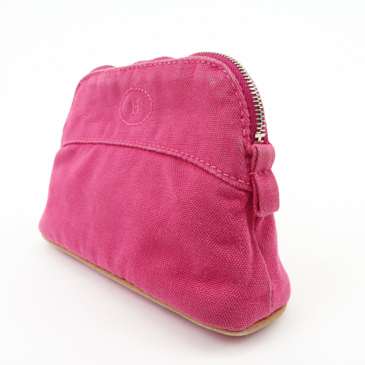 HERMES Bolide Pouch Mini Mini 16 Canvas Leather Cosmetic Pouch Pink