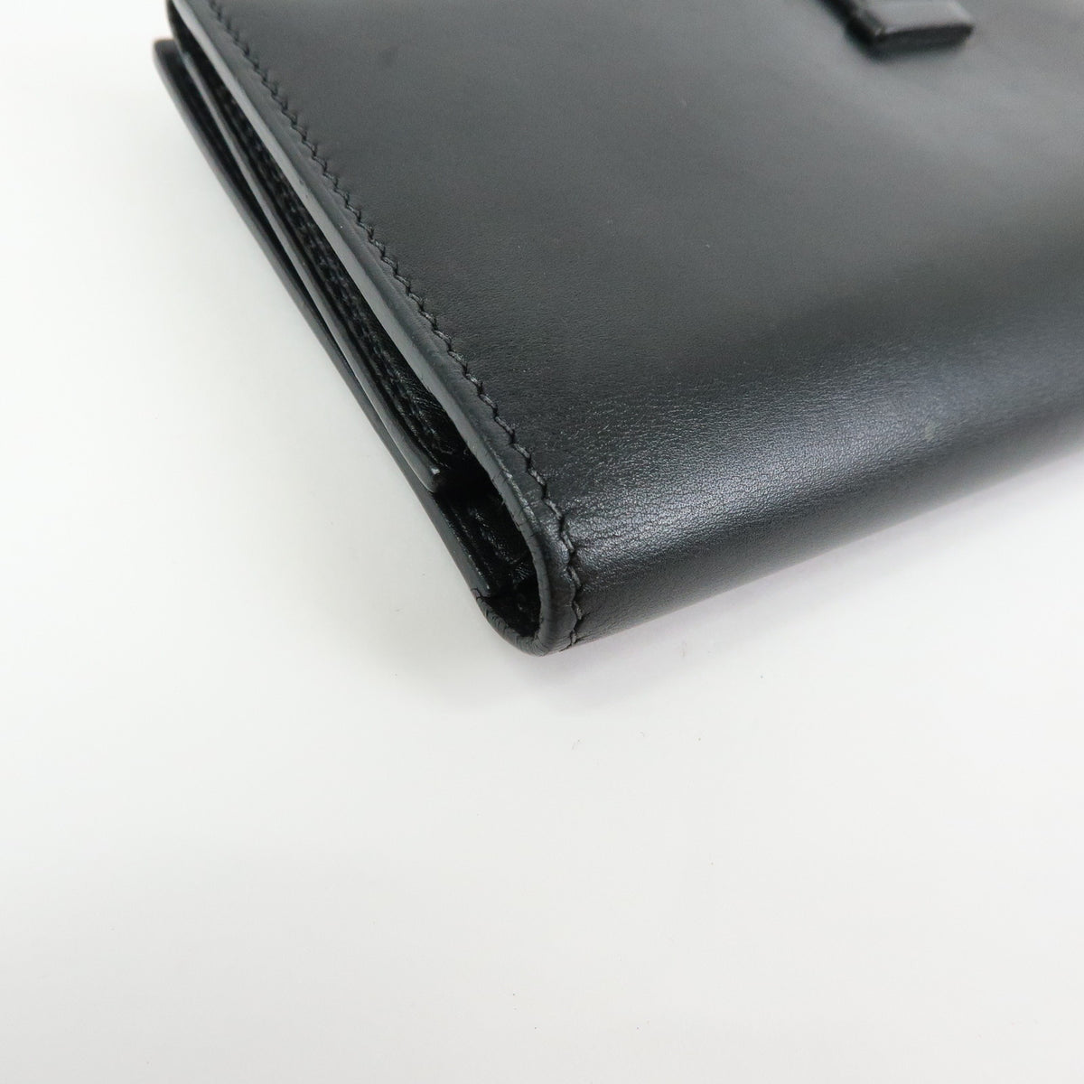HERMES Bearn Leather Bi-fold Long Wallet □I Stamped Black Gold
