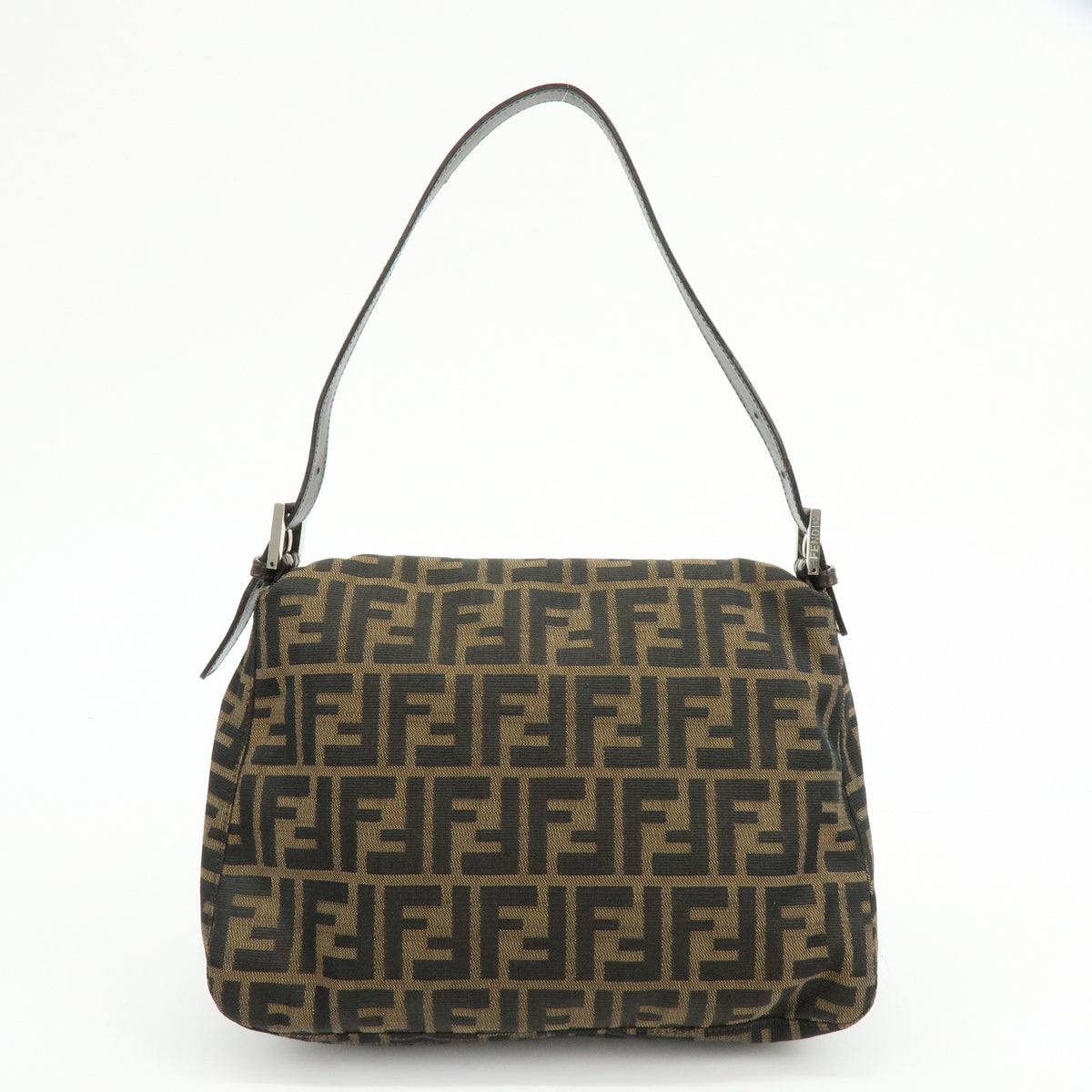 FENDI Zucca Mamma Baguette Jacquard Canvas Leather Shoulder Bag 26325