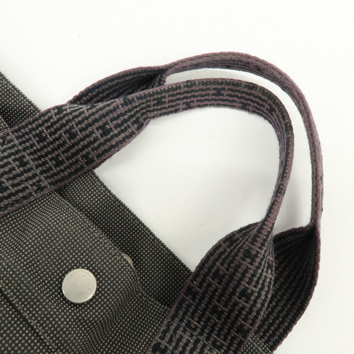 HERMES Her Line MM Canvas Hand Bag Tote Bag Gray Black