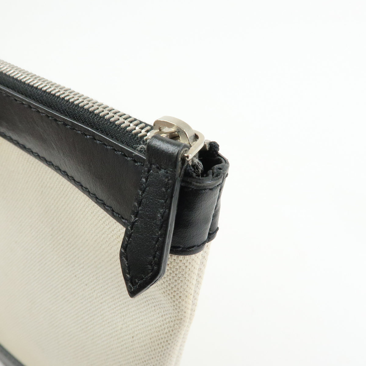 BALENCIAGA Navy Clip M Canvas Leather Clutch Bag Natural Black 373834
