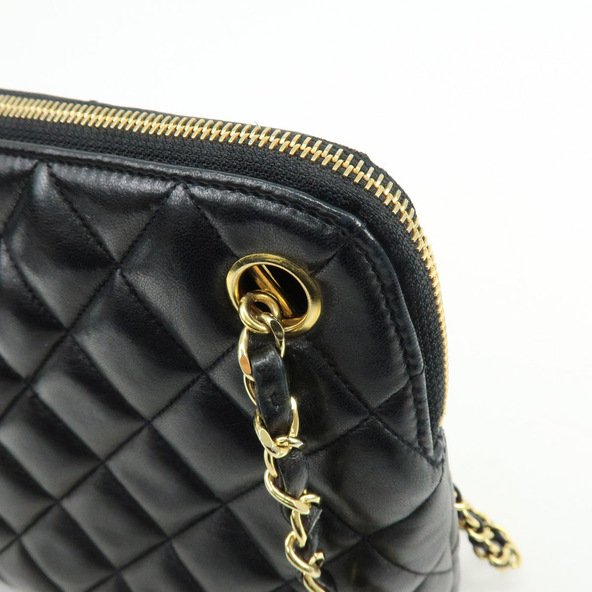 CHANEL Matelasse Lamb Skin Chain Shoulder Bag Hand Bag Black