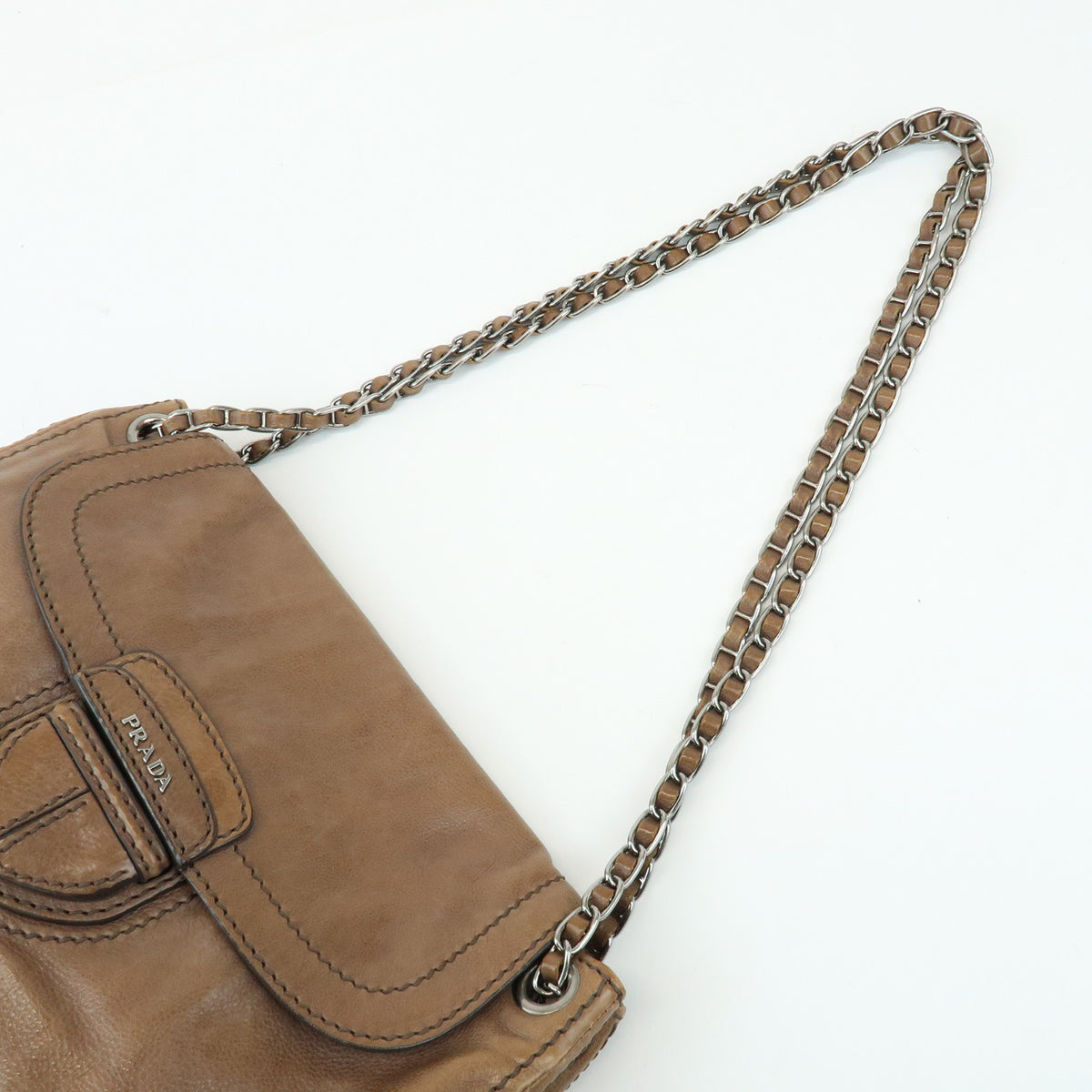 PRADA Front Flap Leather Chain Shoulder Bag Hand Bag Brown B4659C