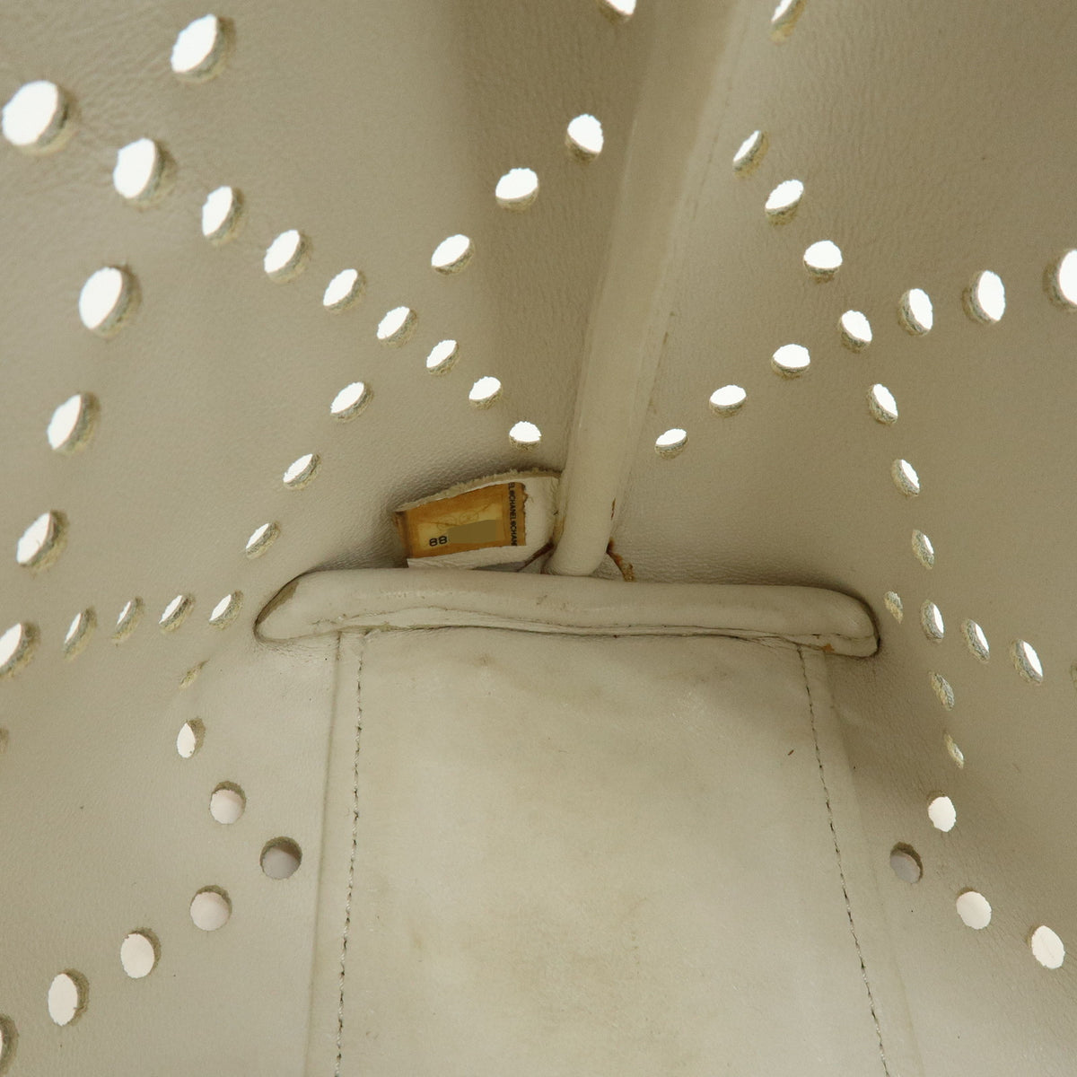 CHANEL COCO Mark Perforated Patent Leather Chain Shoulder Bag Ivory