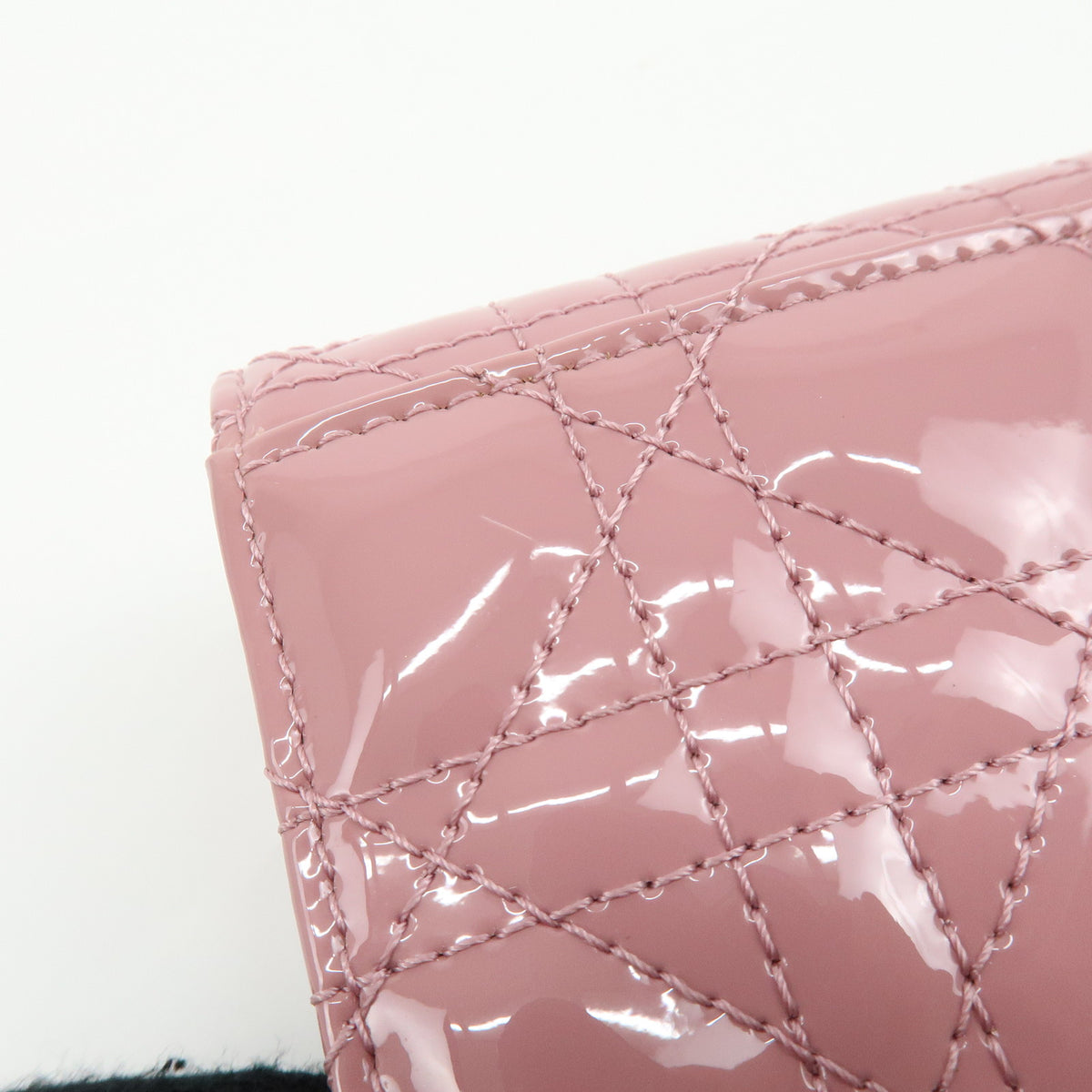 Christian Dior Cannage Lady Dior Patent Leather Compact Wallet Pink