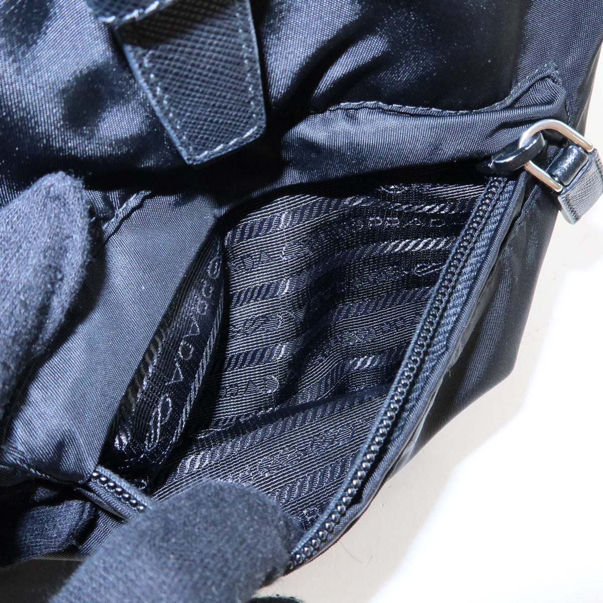 PRADA Triangle Logo Nylon Saffiano Leather Backpack Rucksack Black