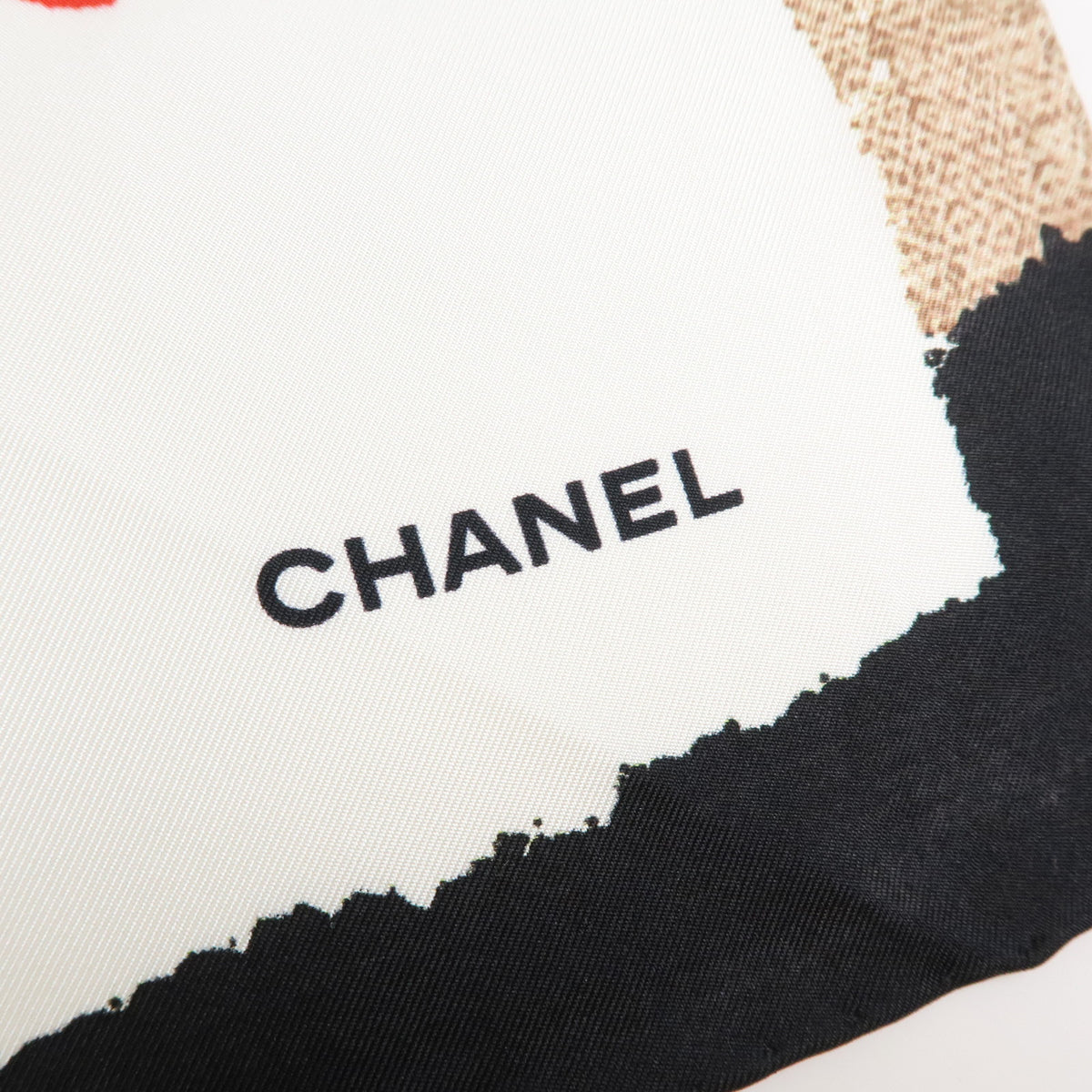 CHANEL COCO Mark Camellia Silk 100% Scarf White Black Red Beige