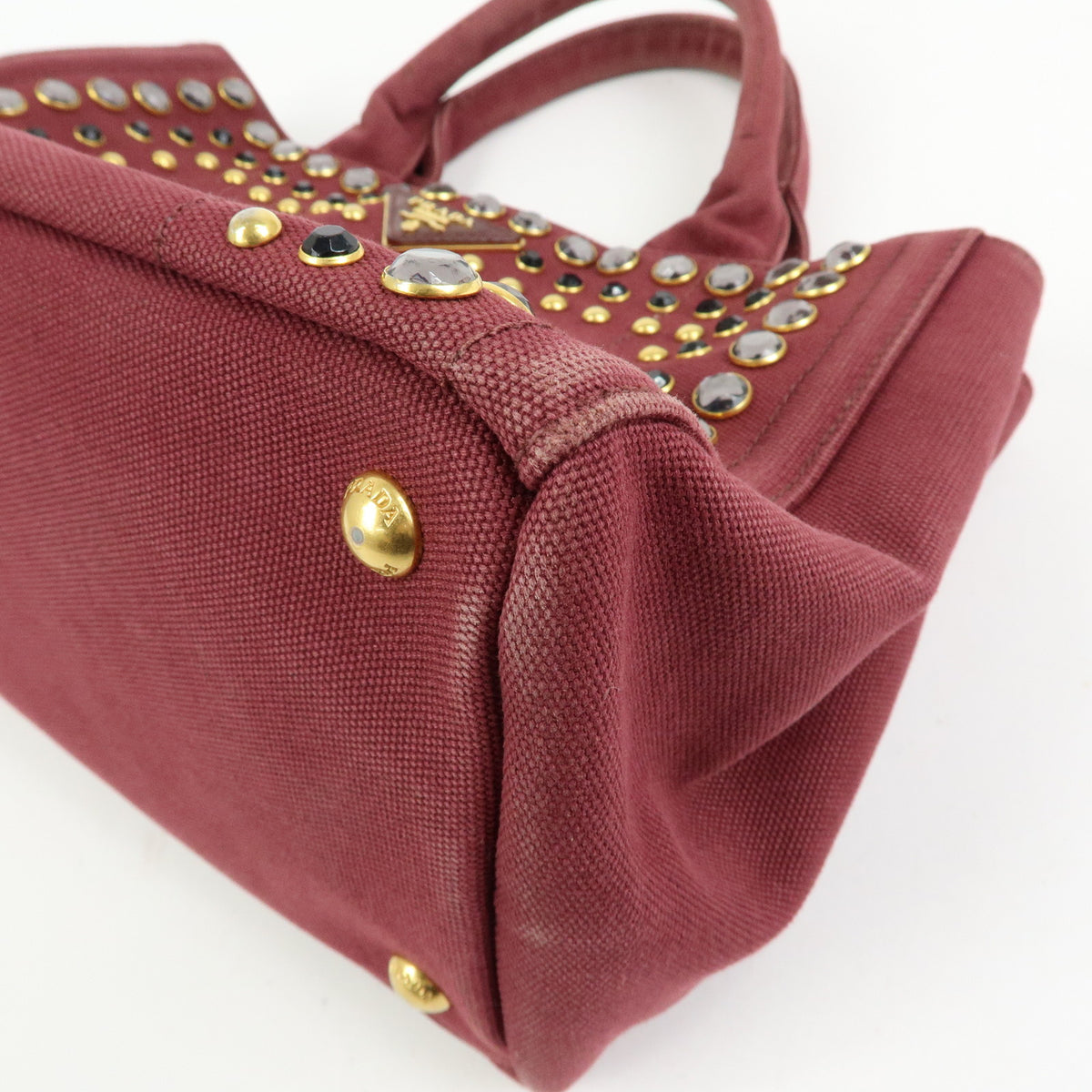 PRADA Triangle Logo Canapa Mini 2Way Tote Shoulder Bag Bordeaux B2439O