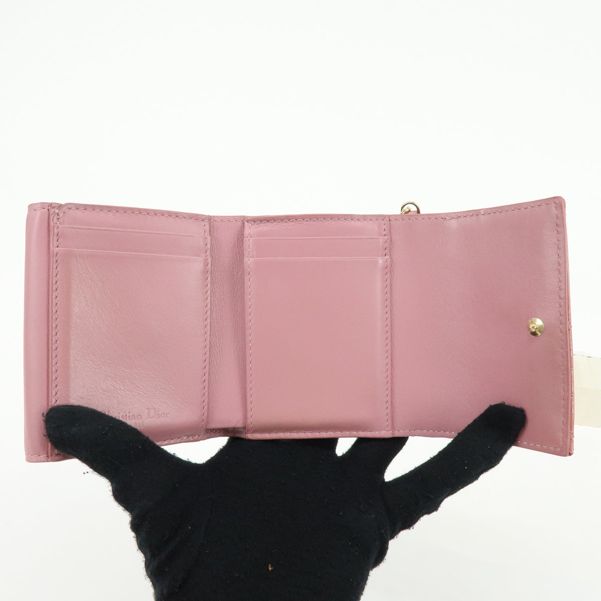 Christian Dior Lady Dior Cannage Patent Leather Bi-fold Compact Wallet