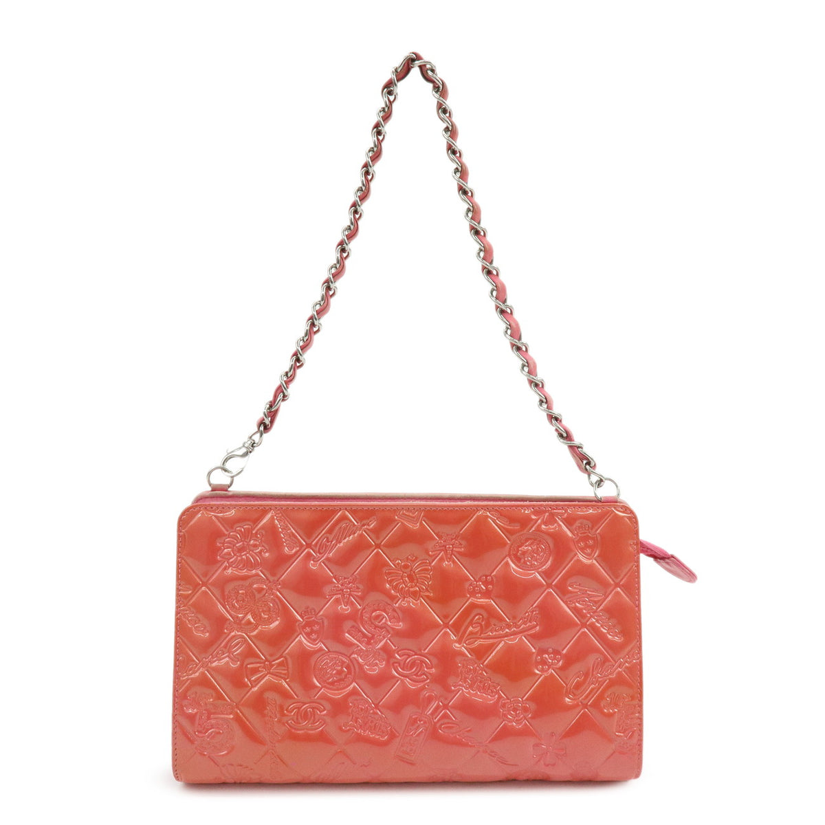 CHANEL Icon Line Patent Leather Chain Shoulder Bag Pink A37156