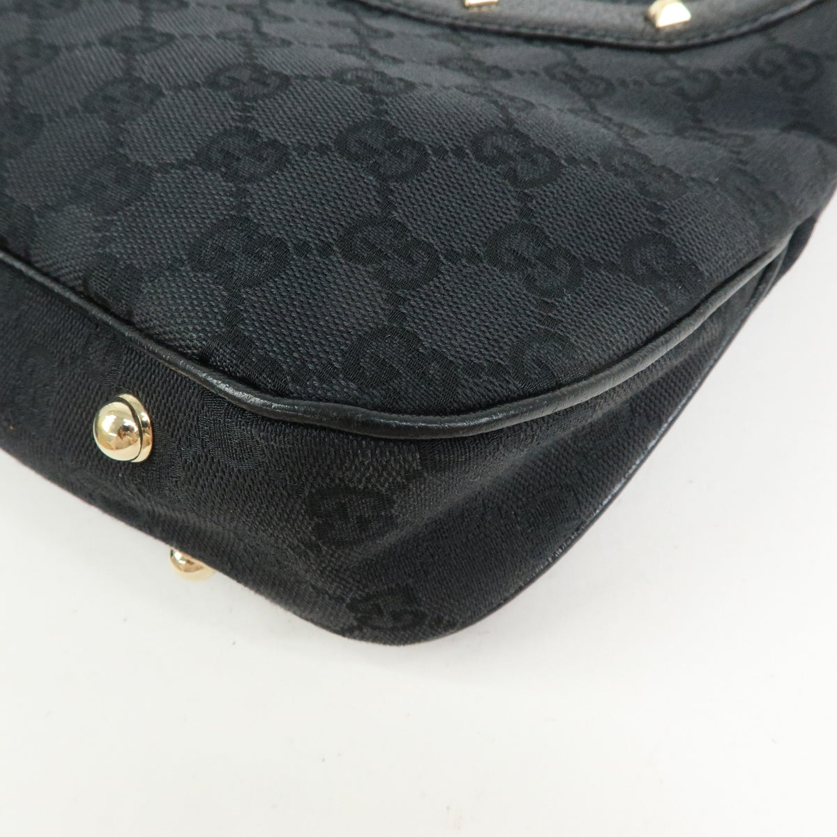 GUCCI Bamboo GG Canvas Leather Hand Bag Black 137378