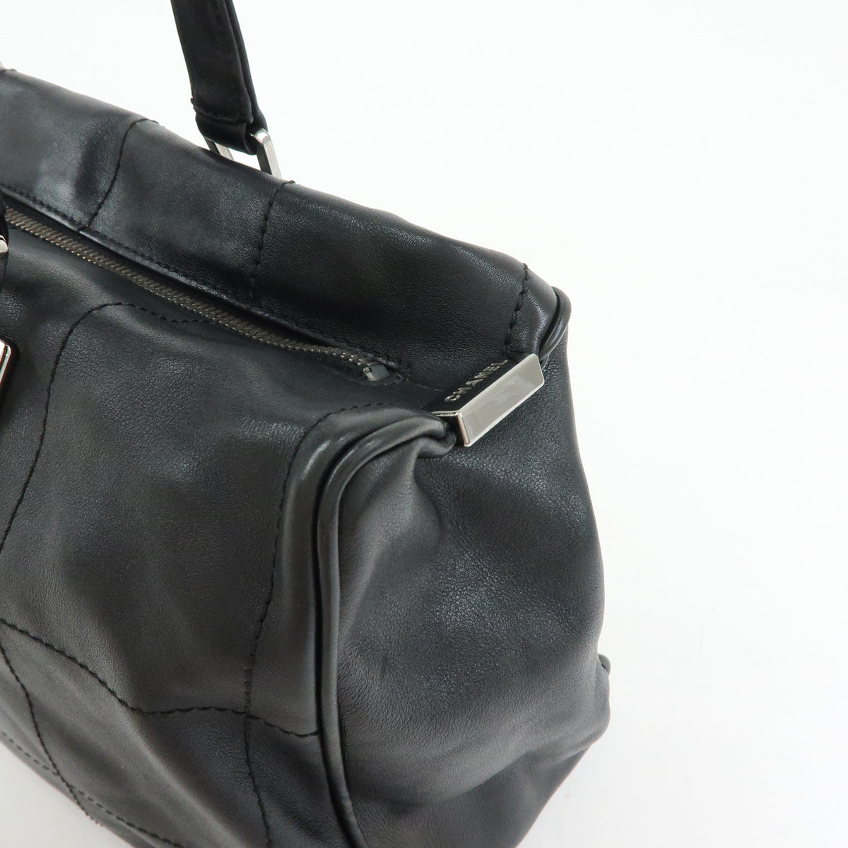 CHANEL Chocolate Bar Lamb Skin Mini Boston Bag Hand Bag Black A19989