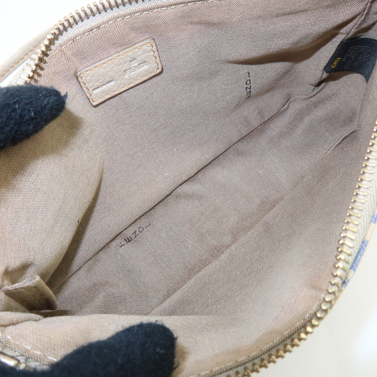 FENDI Zucchino Canvas Leather Mini Hand Bag Pouch Beige 8BR513