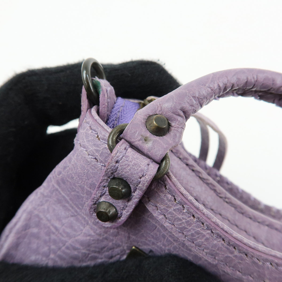 BALENCIAGA The First Leather Metal Bag Charm Key Holder Purple 253199