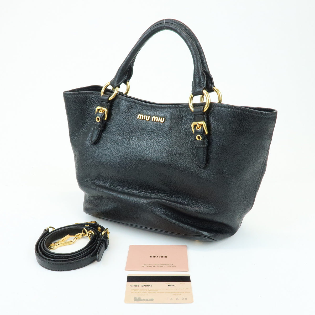 MIU MIU Madras Leather 2Way Shoulder Bag Hand Bag Black RN0886