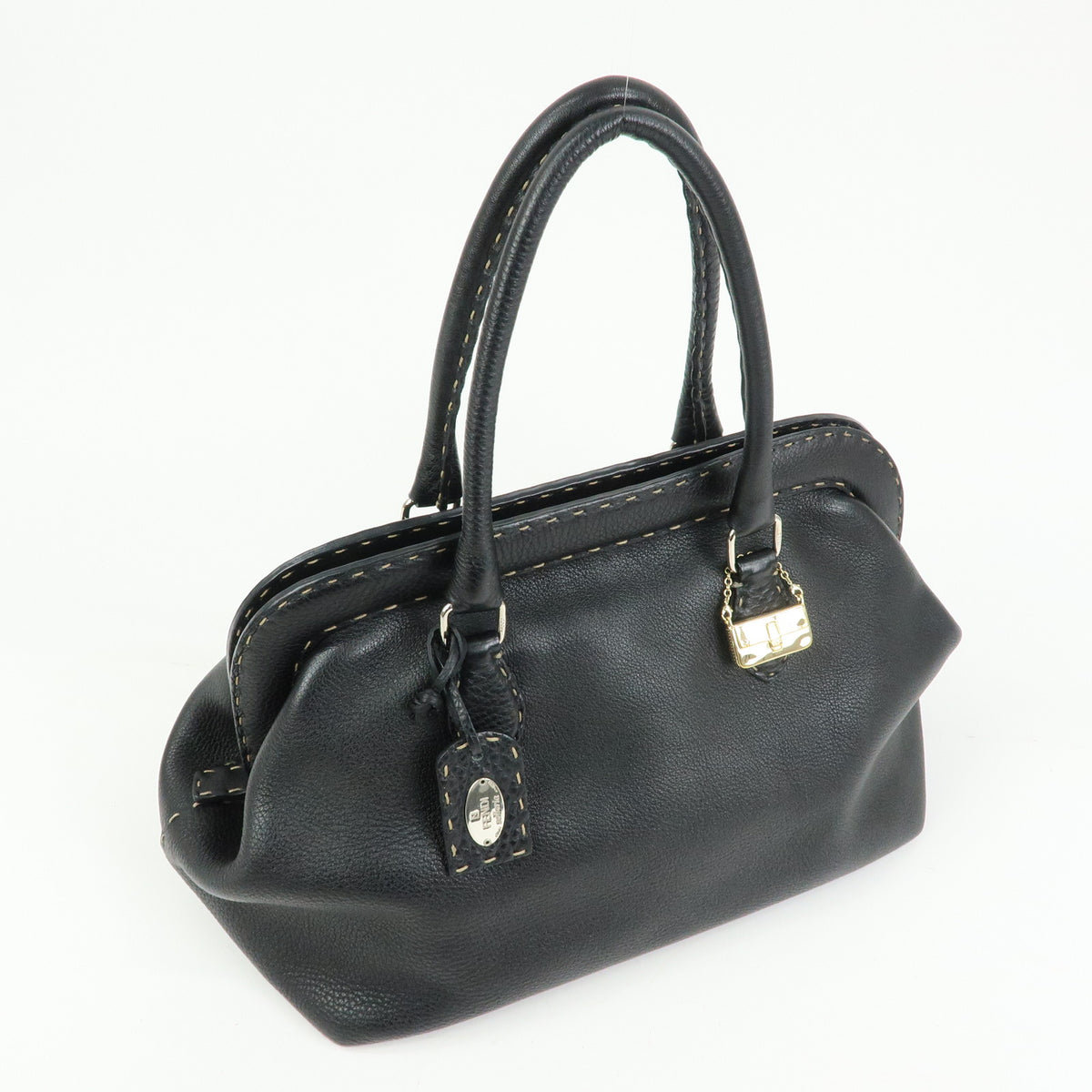 FENDI Selleria Leather Doctor's Bag Hand Bag Black 8BN076
