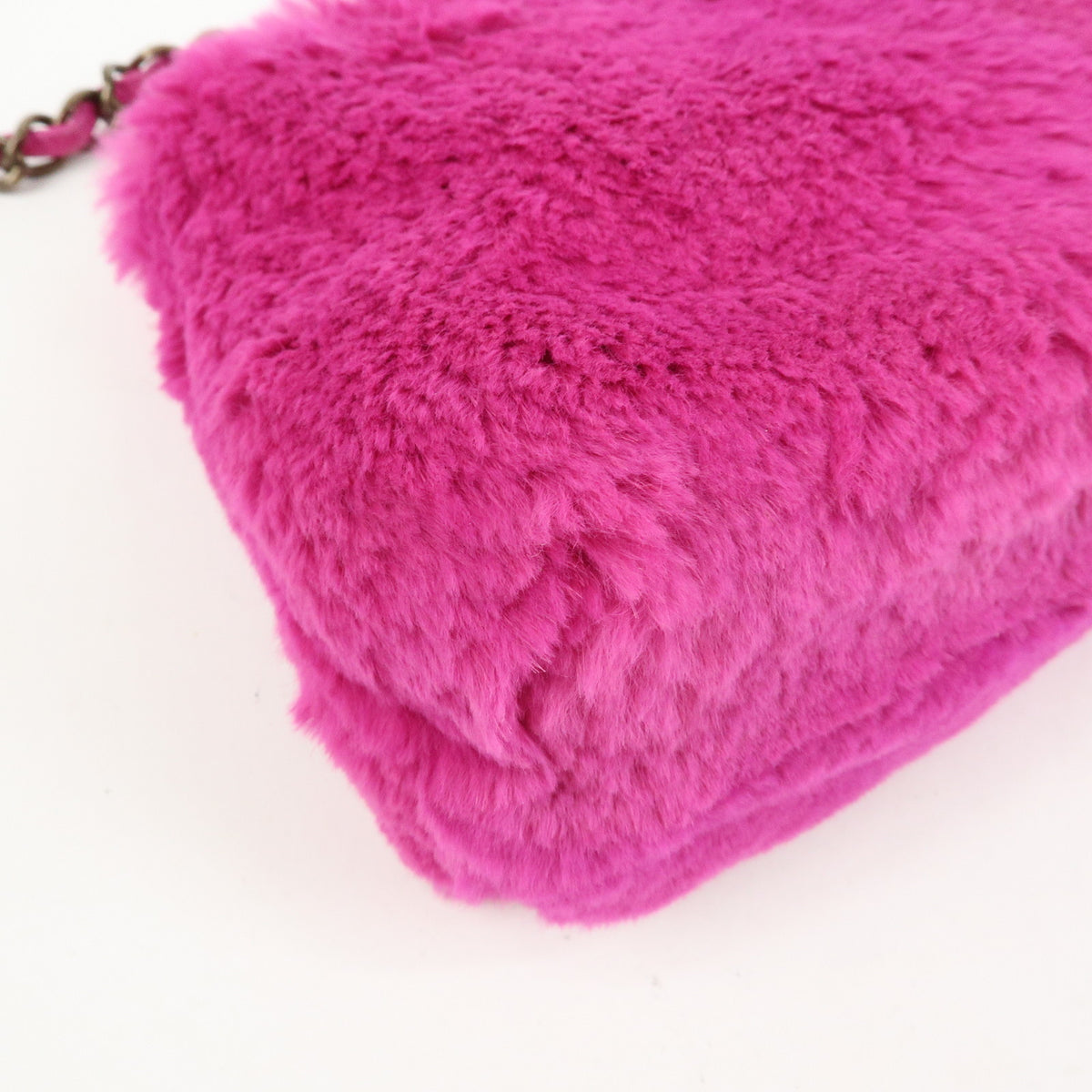 CHANEL Lapin Rabbit Fur Leather Chain Shoulder Bag Puple