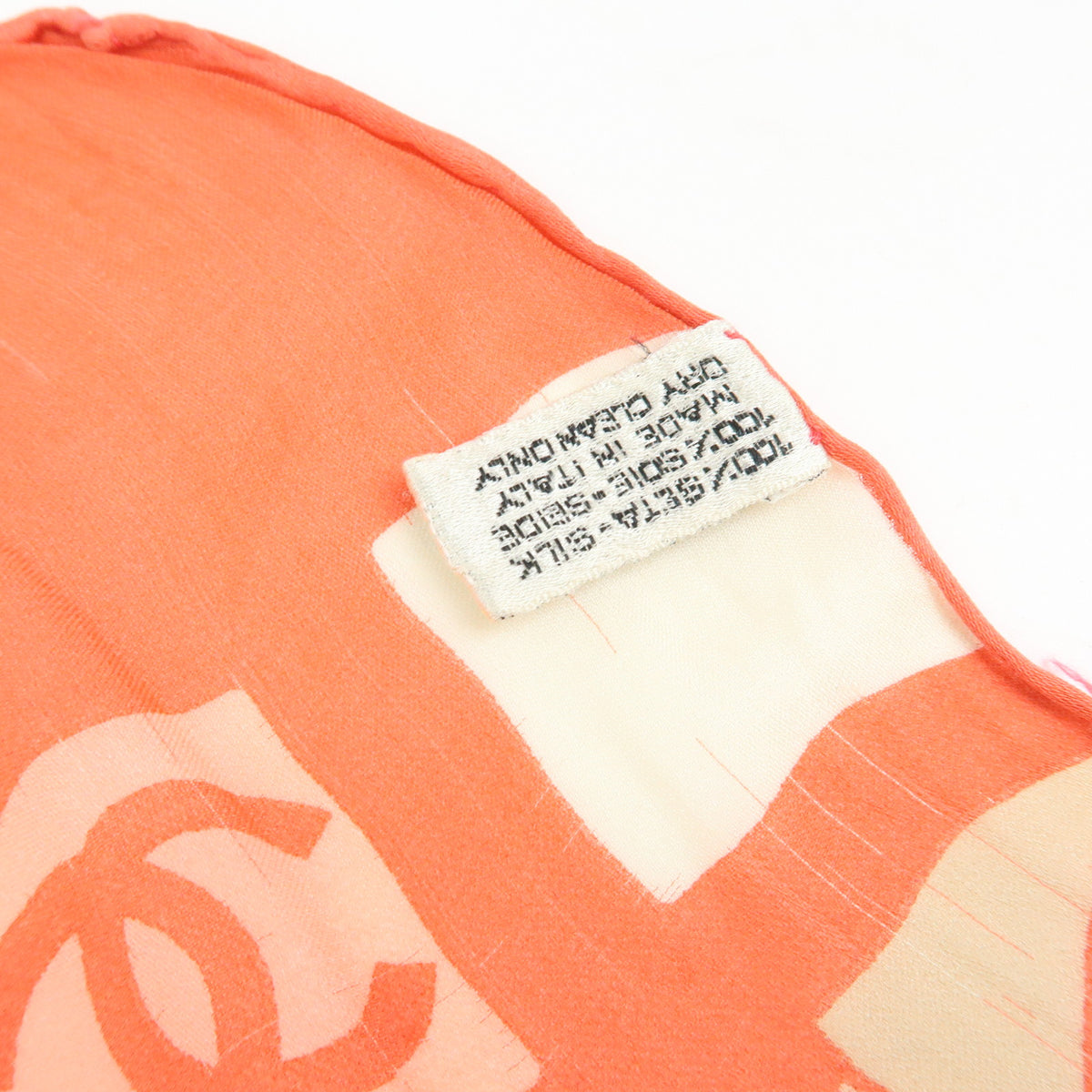 CHANEL COCO Mark Silk 100% Scarf Pink Orange White