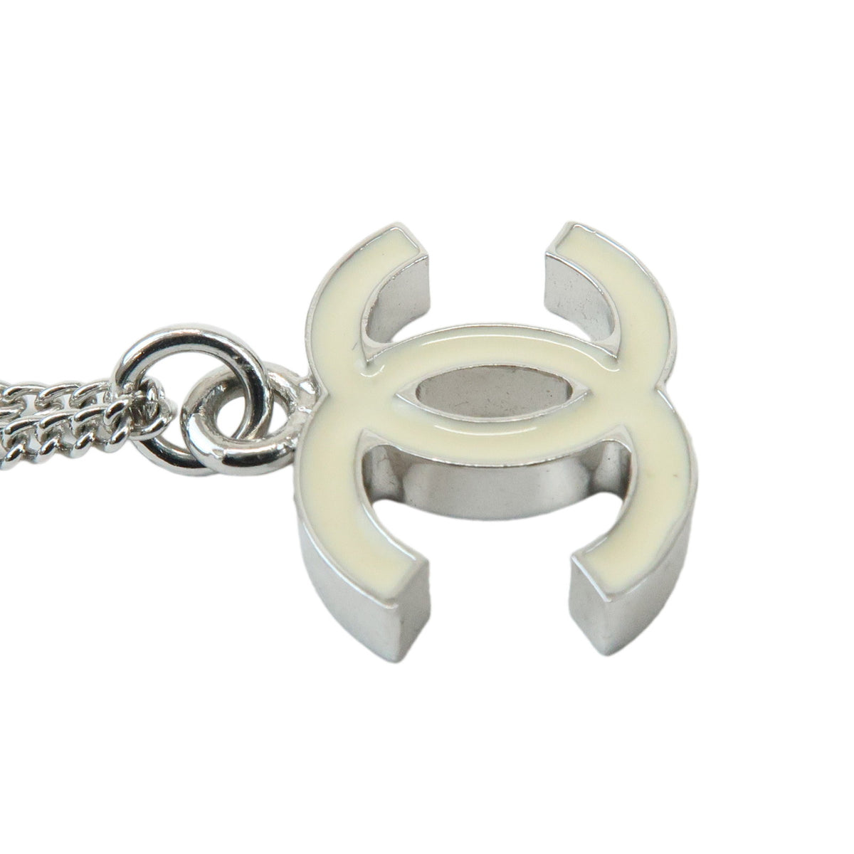 CHANEL COCO Mark Metal Necklace Silver Off White A26877