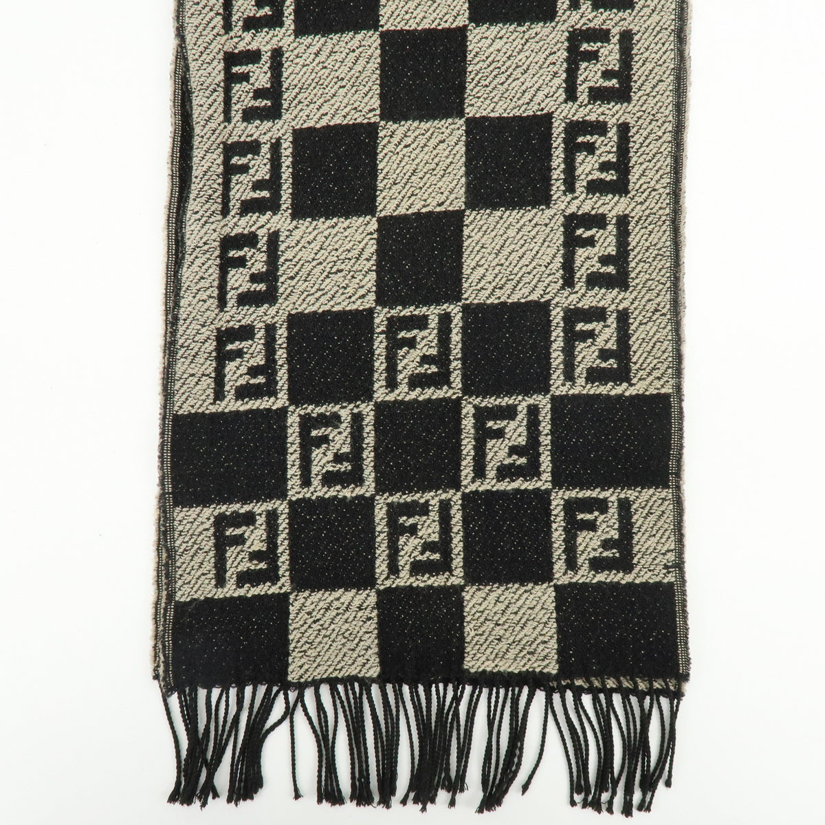FENDI Zucca FF Logo Acrylic Wool Scarf Shawl Beige Black