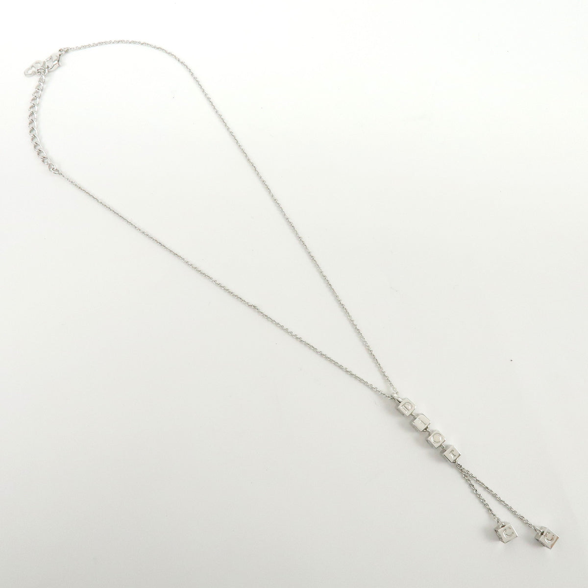 Christian Dior Metal Rhinestone Logo Cube Necklace Silver